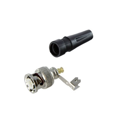 Conector BNC macho en 75 Ohm, para cable coaxial RG-59 / Con base de alivio negra de PVC, Níquel/ Oro/ PTFE. Conector BNC macho en 75 Ohm, para cable coaxial RG-59 / Con base de alivio negra de PVC, Níquel/ Oro/ PTFE.